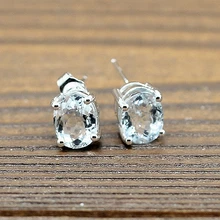 2.8ct 6x8mm Oval Cut Natural Aquamarine 925 Sterling Silver Women Stud Earrings Engagement Wedding Party Fine Jewlery Gemstone