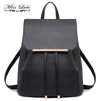 

Miss Lulu Women Backpack Ladies PU Leather Fashion Shoulder Bag Girls School Bags Drawstring Daypack Travel Rucksack Black E1669