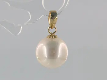 

SINGLE 9MM AAA++ GRADE WHITE AKOYA PEARL PENDANT YELLOW GOLD