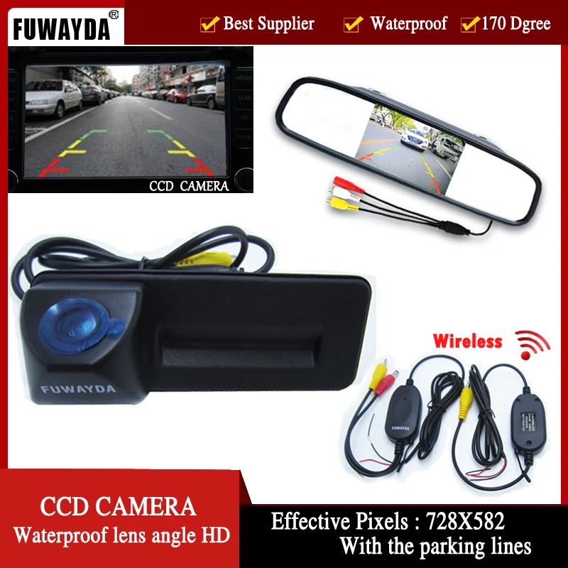 wireless Car Mirror Monitor + HD CCD car rear view Trunk handle Camera for Skoda Roomster Fabia Octavia Yeti superb for Audi A1 wireless Car Mirror Monitor + HD CCD car rear view Trunk handle Camera for Skoda Roomster Fabia Octavia Yeti superb for Audi A1
