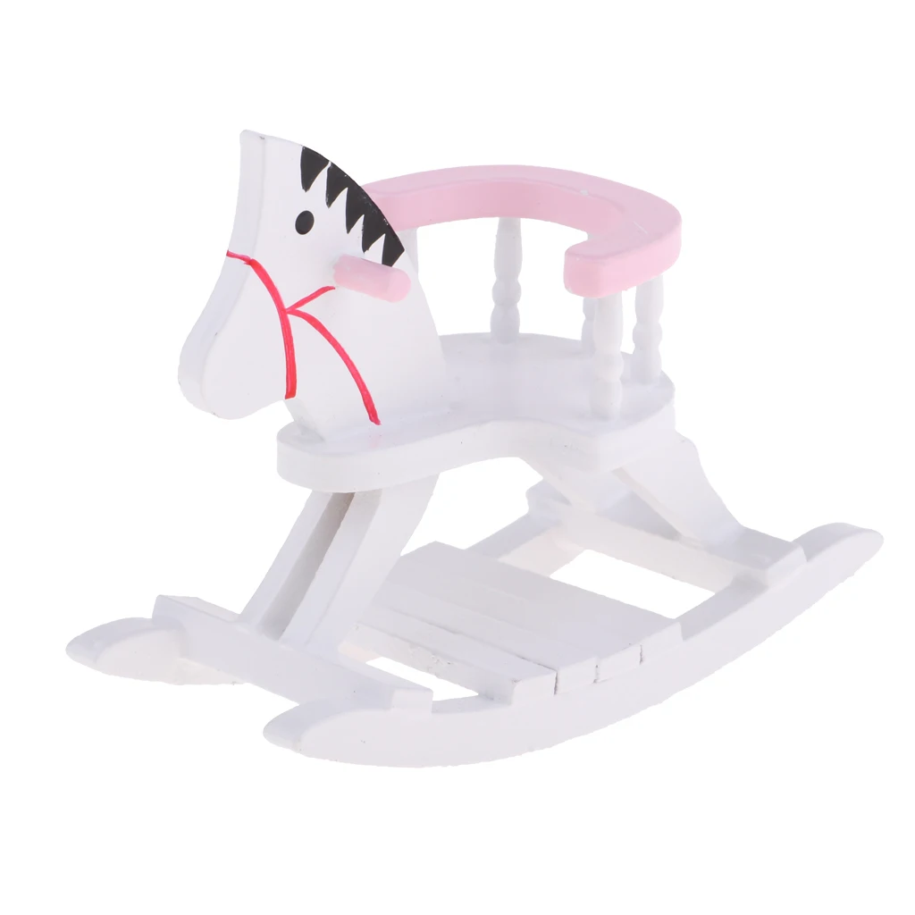 1/12 Dollhouse Miniature Wood Rocking Horse Baby Room Cockhorse Model Accessory Life Scenes White Color