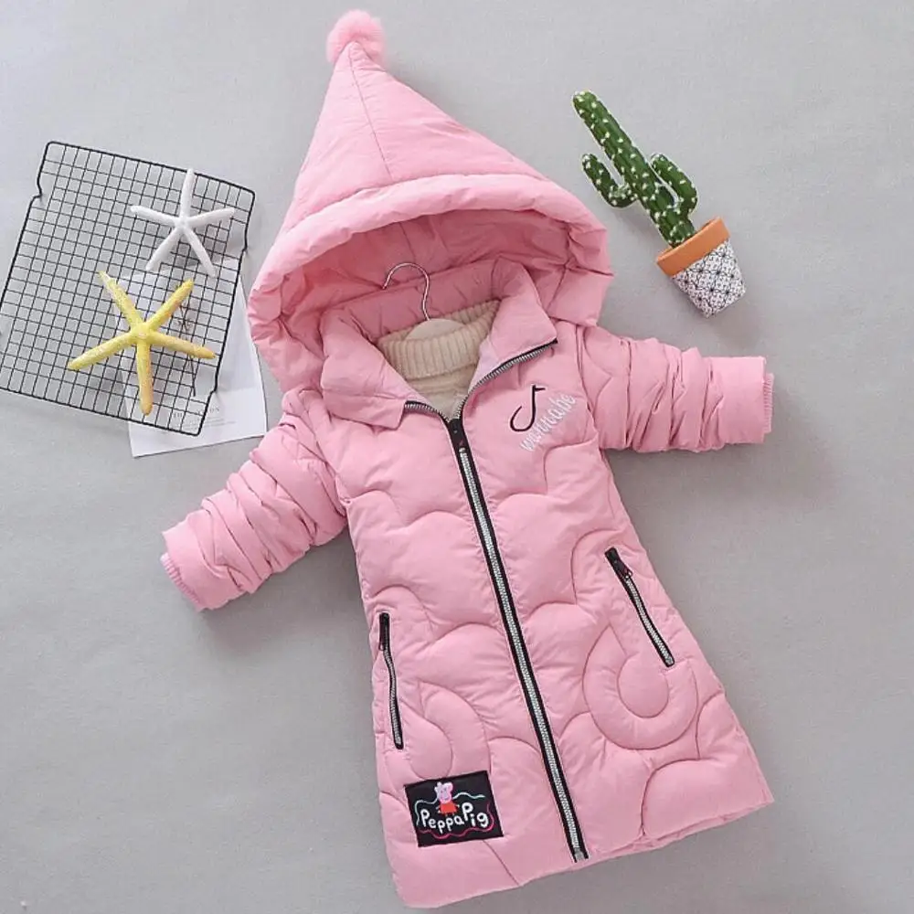 Пуховики для девочек теплая верхняя одежда плотные пальто ветрозащитные детские зимние куртки хлопковое Стеганое пальто с буквенным принтом