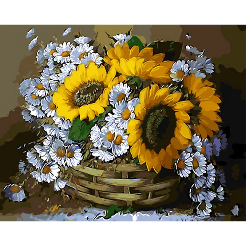 

Oil Paint Painting By Numbers Diy Picture Drawing Coloring On Canvas Painting By Hand Wall Paint Basket Summer Flower