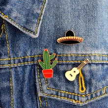 Шляпы гитара Мексика Кактус булавки твердая эмаль нагрудные значки на куртку рюкзак джинсы шляпы аксессуары кактус ювелирные изделия