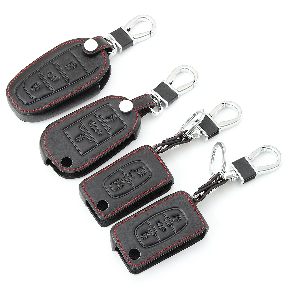

Leather Car Key Fob Remote Cover Case For Peugeot RCZ 508 206 207 2008 306 307 308 407 For Citroen C2 C3 C4 C5 C6 Quatre Picasso