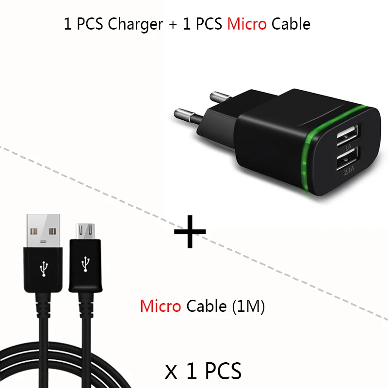 Универсальное USB зарядное устройство для телефона для iPhone samsung S 6 7 8 Plus, Кабель-адаптер, устройство Micro Data, 5 В, 2 А, быстрая зарядка, штепсельная вилка европейского стандарта для iPad - Тип штекера: Mi Cable for Black