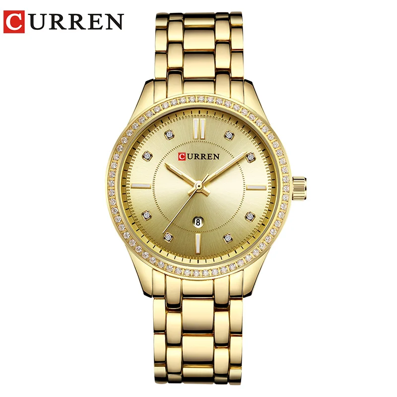 Goede CURREN 9010 Horloge Vrouwen Casual Mode Quartz Horloges Dames Gift Kristal Ontwerp relogio feminino goud blauw