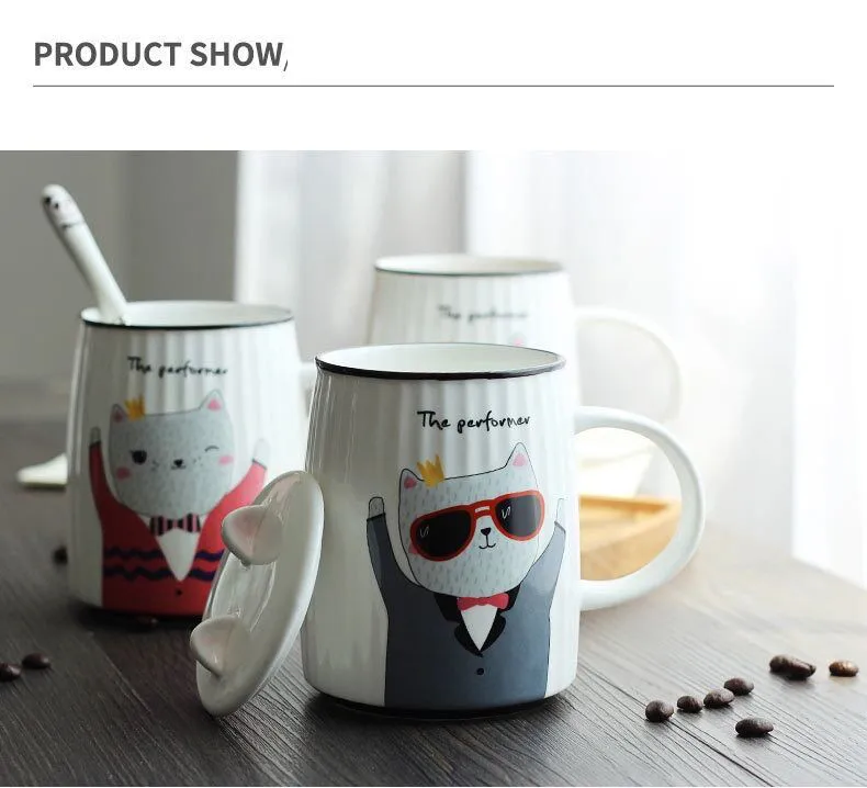 HOMIE lovely  Cat animal Cup Coffee Mug Large 500ml With lid Mugs creative Drinkware Tea milk Cup Novelty Newlywed couple06_