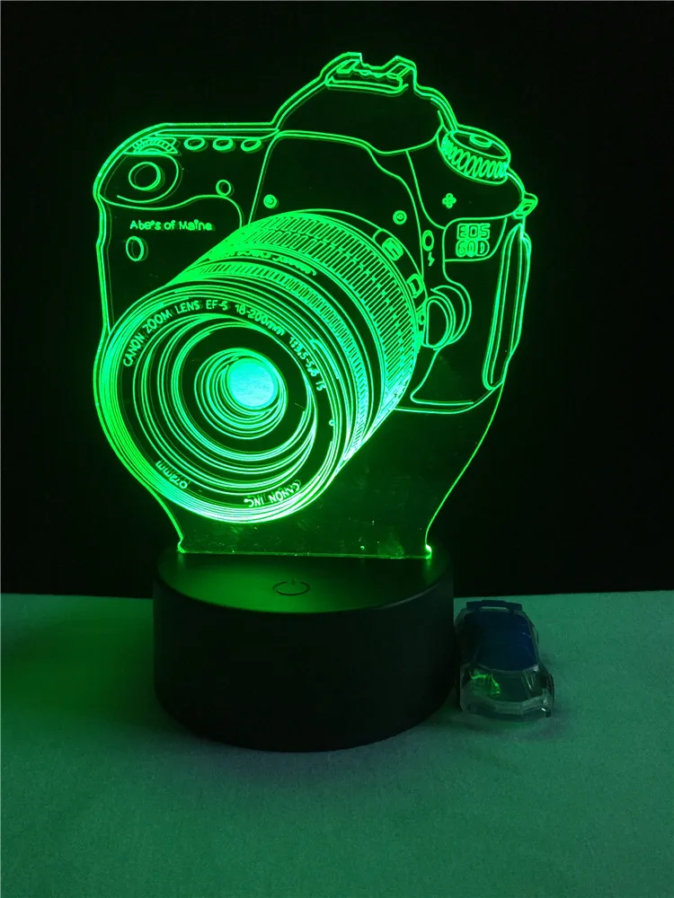 Камера Форма 3D иллюзия ночной Светильник USB RGB цвета изменить сенсорный стол Спальня светодиодный светильник для девочек подарок для влюбленных украшение дома