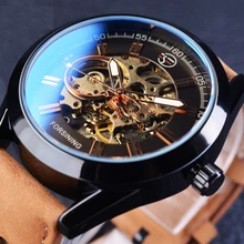 Luxury Gear Steampunk Open Work Brown Genuine Belt Mens Watch Top Brand Luxury Automatic Skeleton Watches