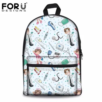 

FORUDESIGNS Student Nurse Cartoon School Bags Girls Cute Nurse Printing School Bag for Teenagers Primary Backpack Canvas Mochila