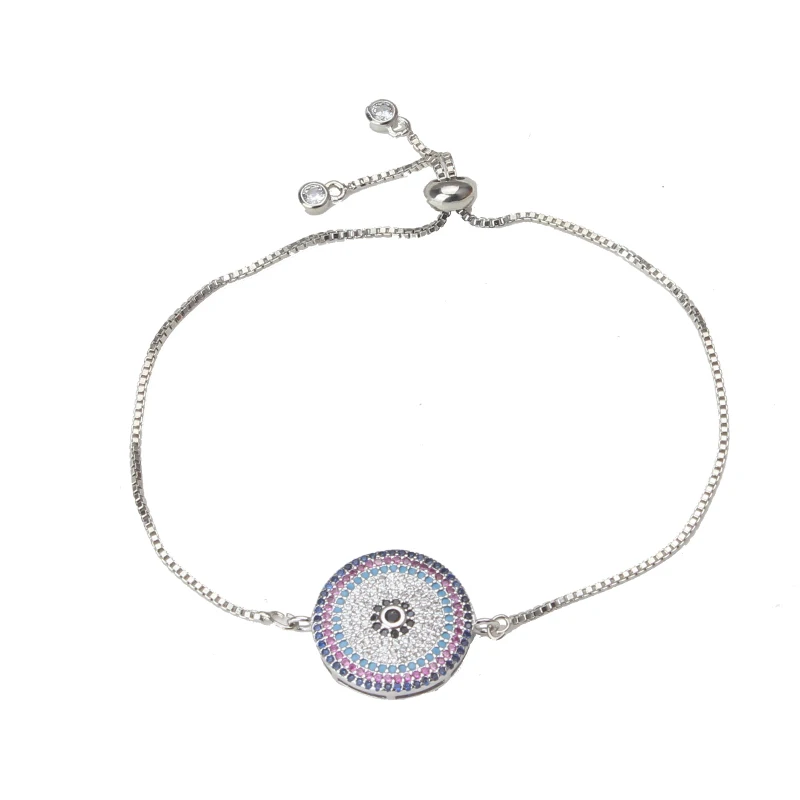 

1pc Evil EYE Charms Bracelet Pendants Paving Setting Clear CZ Bracelet Adjustable Toggle-clasps Fashion Jewelry For Women