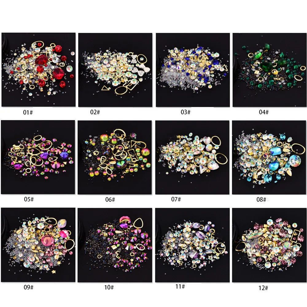 

Fashion Nail Art Rhinestones Glitter Diamonds Tips women Mixed 3D Tips DIY Decoration #1206& a A