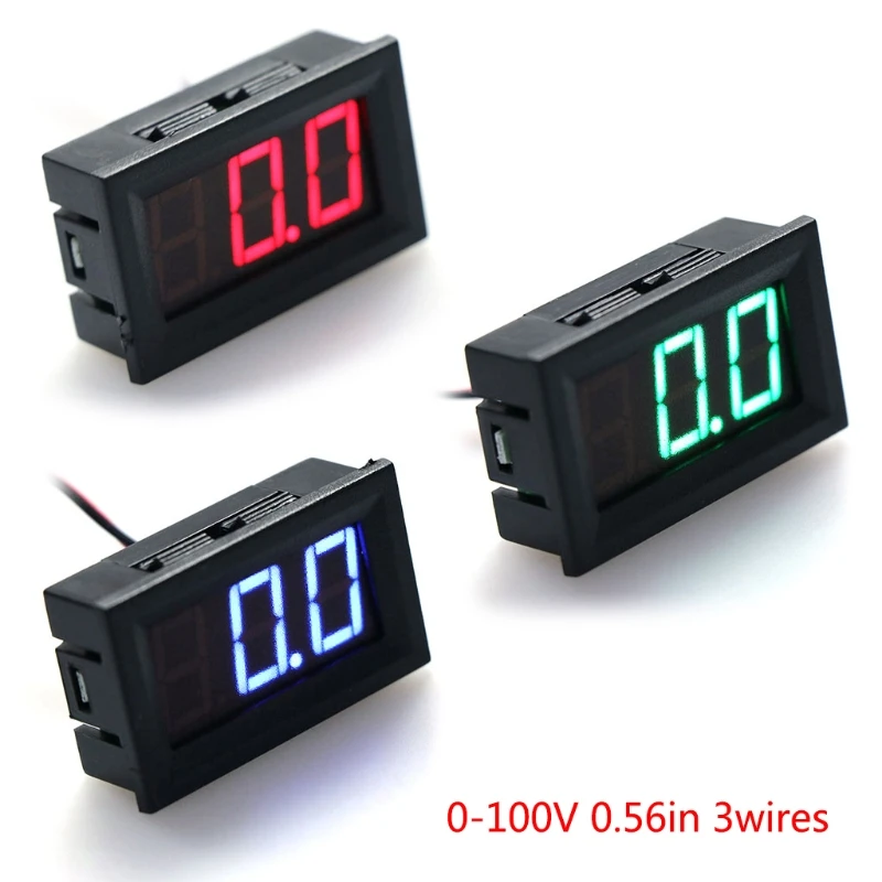 Voltage Display DC Meter 3-Digital 0.56" Voltmeter 3 Wire Blue LED 5-30V Panel