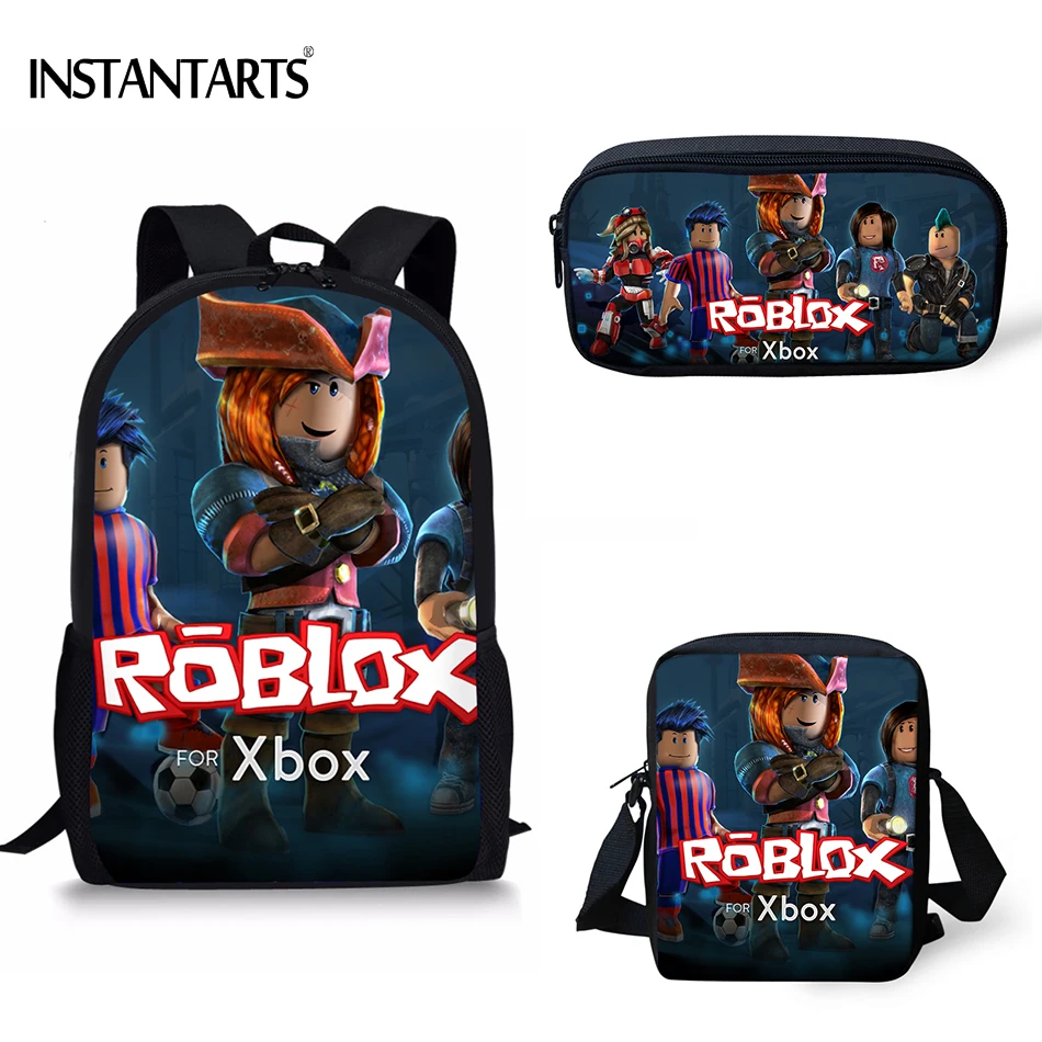 

INSTANTARTS Casual Children 3PCS Schoolbags Funny Cartoon Roblox Pattern Orthopedic School Bags for Teenage Boys Large Backpacks