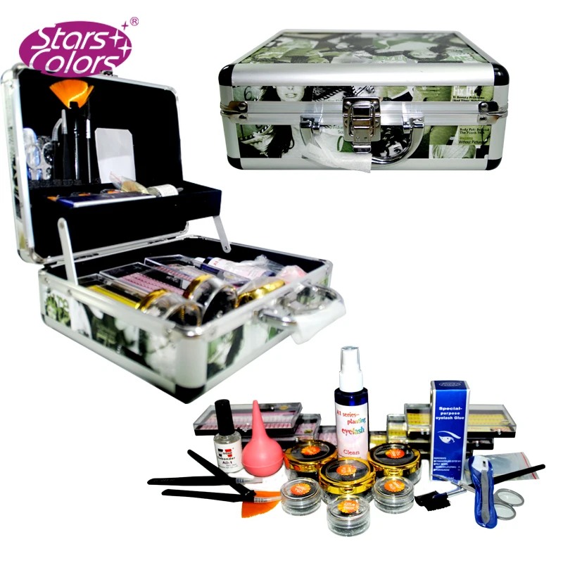 

Double Layers Beauty Grafting Eyelash Colorful Kit Lashes Makeup Set with Silver Box Case Salon Beauty Tools