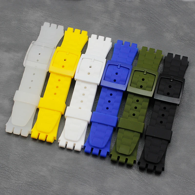 Silicone strap men's 21mm Suitable for swatch strap series ladies outdoor sports waterproof natural rubber strap buckle accessor