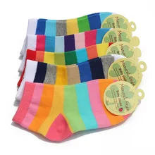 3 Pairs / Lot Fashion Toddler Baby Socks Boy And Girl Rainbow Striped Cotton Kids In tube Children Sock 2-12 Years