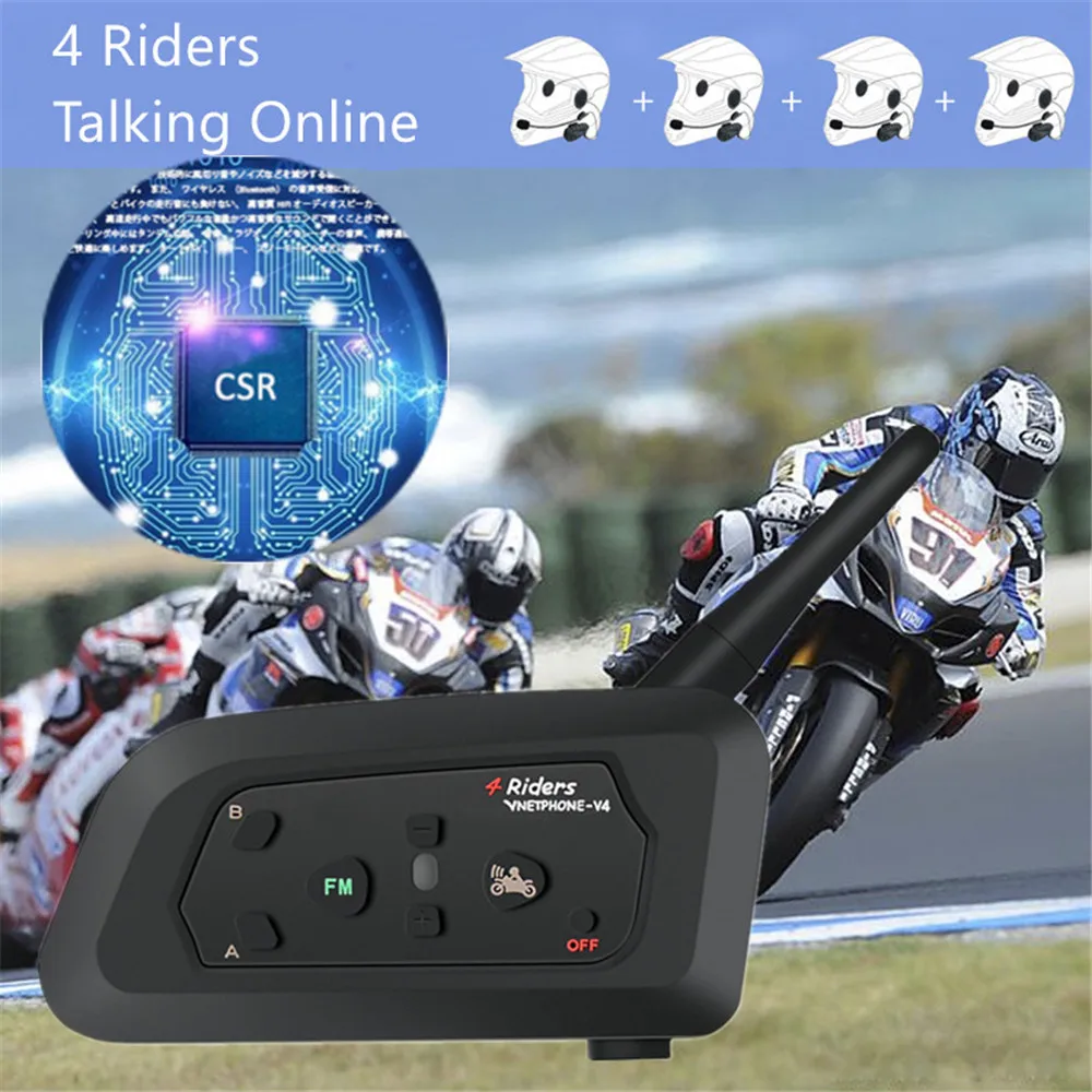 

Wireless V4 Intercom Motorcycle Helmet Headset 1200m walkie talkie 4 Riders Intercomunicador Multi-Helmet Intercom FM GPS MP3