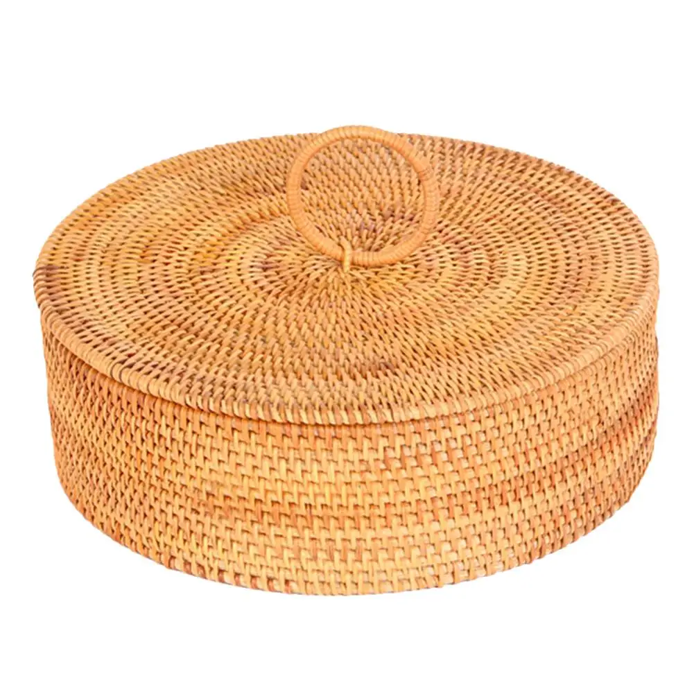 

Retro Rattan Hand-Woven Candy Box Multiple Compartments Dried Fruit Box Home Living Room Desktop Storage Box With Lid 1PC J2