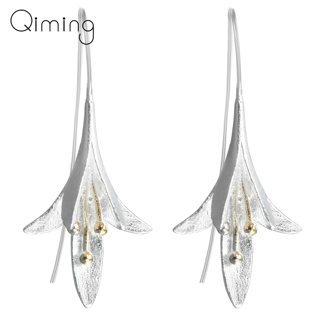 

Silver Floral Dangle Drop Earrings Long Flower Lily Hook Bohemia Earrings For Lady Women Girls Jewelry Earring