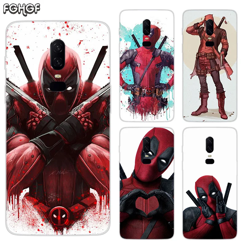 

Luxury Soft TPU Silicone Phone Back Case For OnePlus 5 5T 6T 6 Frosted Fundas Printed Cover Coque Marvel Hero Deadpool