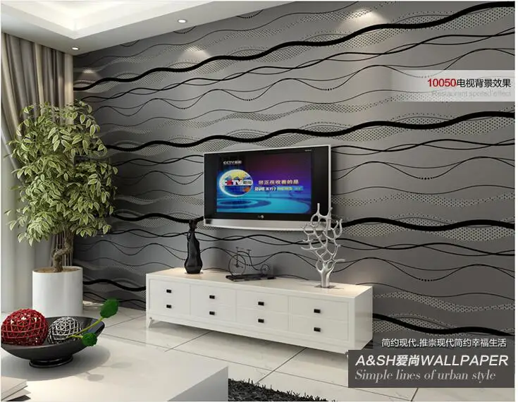 

High-End Luxury wall paper Simple Style Waves Stripes papel de parede Embossed Textured Flocking Wallpaper 1005