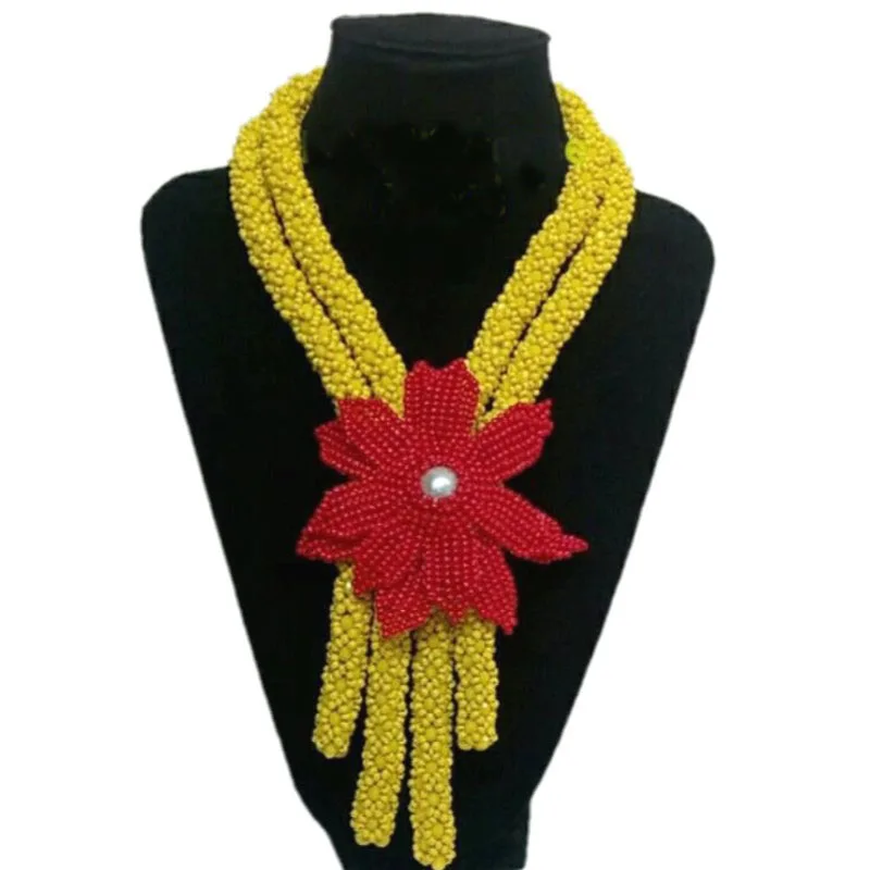 

Dudo Store Bridal Jewelry Set Yellow And Red Godki Necklace Set 2 Rows Crystal Beads Made Nigerian Weddings Jewellery Set Women