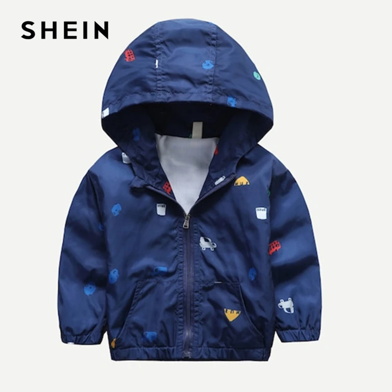 SHEIN Kiddie Boys Navy Car Print Hooded Jacket Coat Kids Clothes 2019 Spring Streetwear Long Sleeve Casual Jacket For Children SHEIN Kiddie Boys Navy Car Print Hooded Jacket Coat Kids Clothes 2019 Spring Streetwear Long Sleeve Casual Jacket For Children