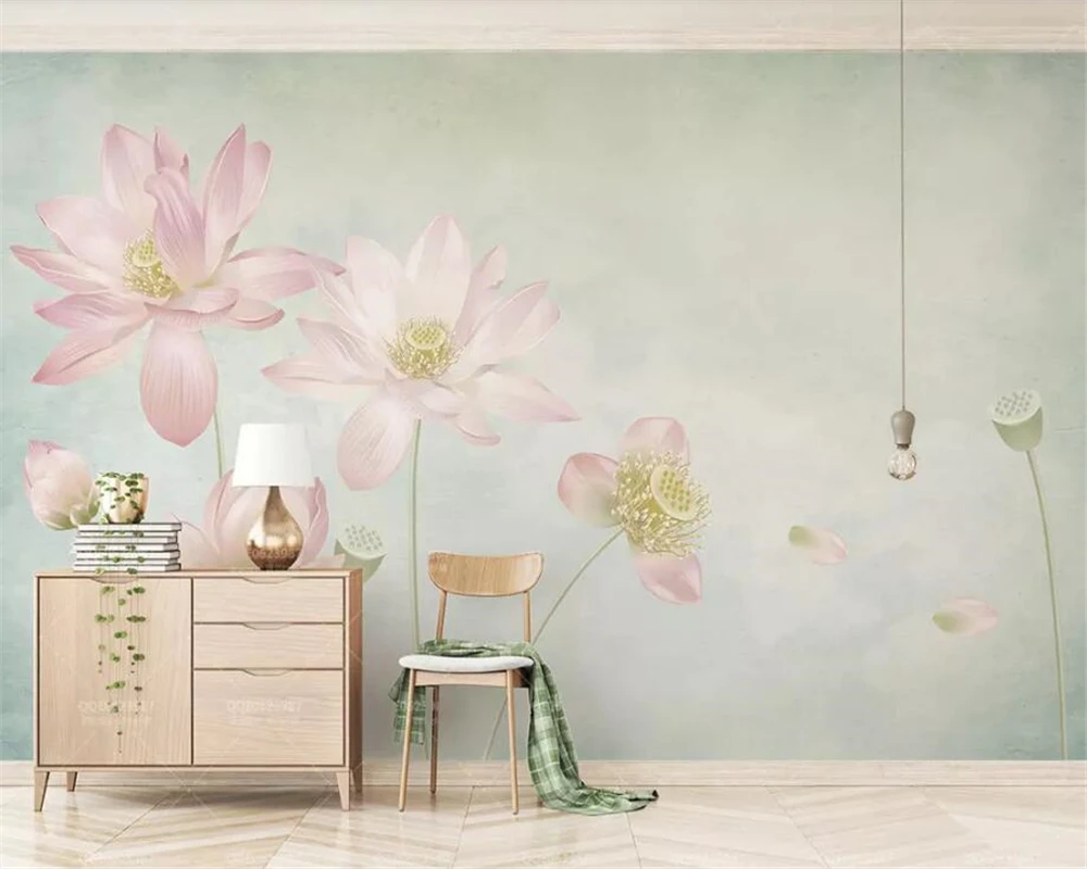 beibehang Custom wallpaper Hand drawn lotus flowers floral modern home living room TV background wall wallpaper for walls 3 d