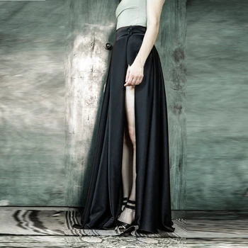 

Sexy Black High Leg Split Button Waist Women Maxi Skirt Summer Custom Made Full length Very Fine Saia Skirts for Hot Girl Female