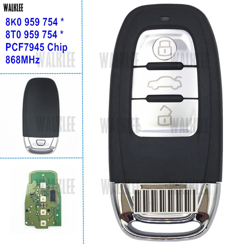 

WALKLEE Keyless Entry Smart Key 868MHz work for Audi A4/S4/A5/S5/Q5 8T0 959 754 * / 8K0 959 754 * Remote Open/Close Control