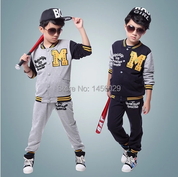 2015 boys baseball clothes suit kids cotton sports set children autumn