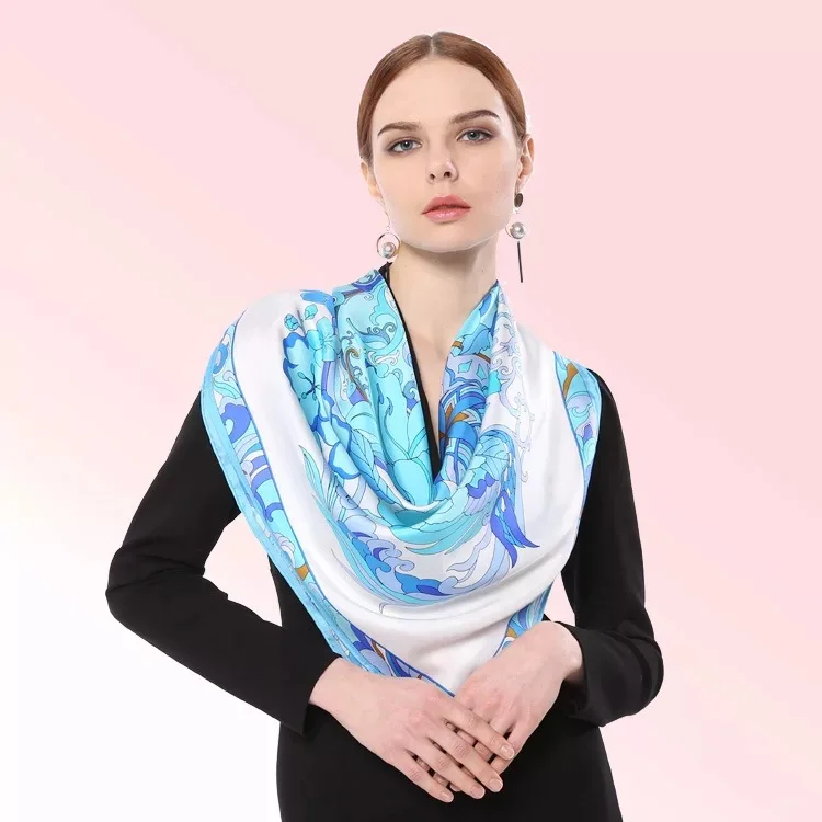 100 print Silk Satin 90*90 Large Square Scarf , Luxury Brand silk