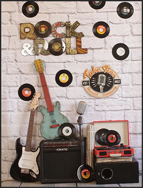 5x7FT White Bricks Wall Music Band Disc Rock Roll Guitar