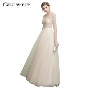 

CEEWHY V-Neck Half Sleeve Vestido Elegante Lace Tulle Long Dress Abiye Plus Size Evening Dress Luxury Wedding Party Dress