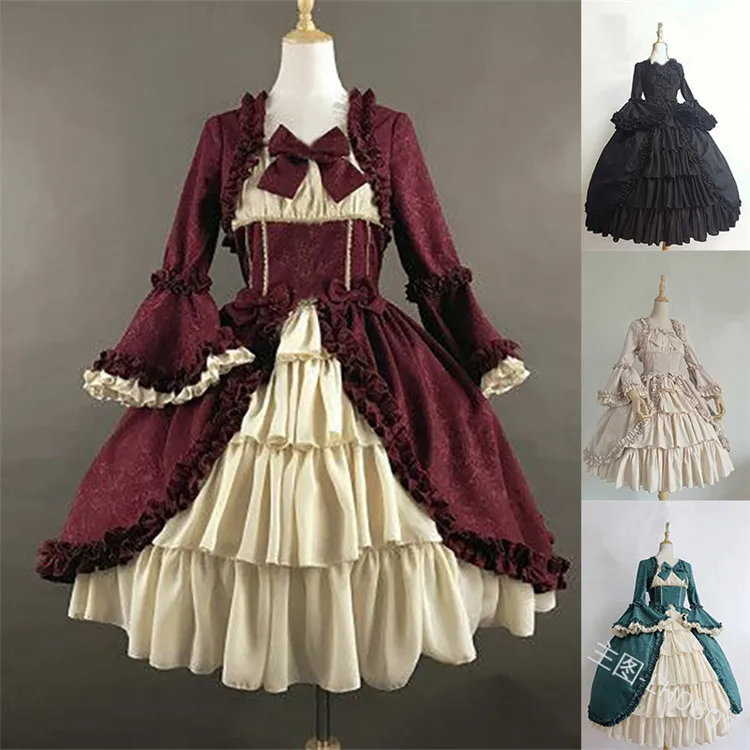 

Women Girls Fall Winter Rococo Marie Antoinette Dress Medieval Gothic Retro Floral Print Victrian Ball Gowns Theatre Clothing