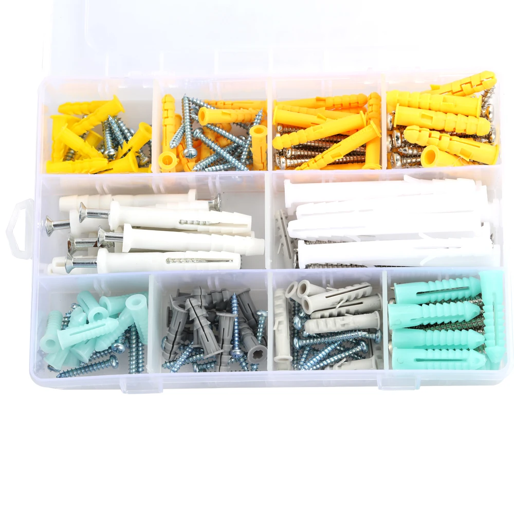 

Fine quality 200pcs Self Drilling Screws Expansion Plastic Sleeve Assortment Set Kit with Storage Box Multiple choices