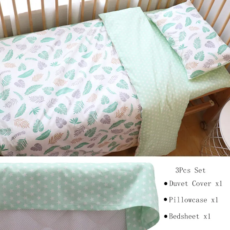 Leaf 3Pcs Flat Комплект постельного белья из 3 предметов для новорожденных, с рисунком звезды, детское постельное белье для мальчиков, чистый хлопок, Тканое постельное белье для кроватки, пододеяльник, простыня - Цвет: Leaf 3Pcs Flat