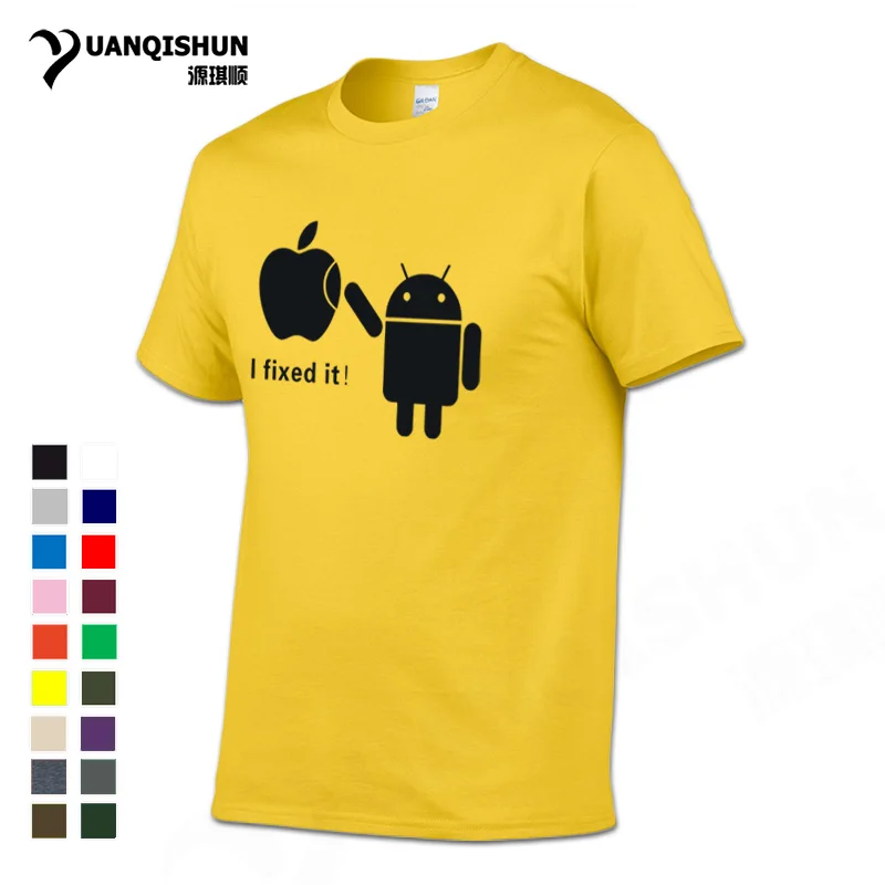 

YUANQISHUN Boutique T-shirt Android Robot I Fixed It Apple Funny Men T Shirts Creative Design Spoof Tshirt Cotton Casual Top Tee