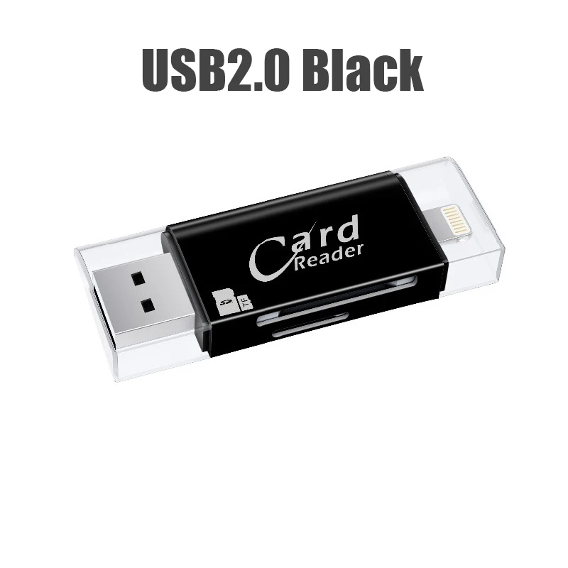 3 в 1 SD TF кард-ридер Lightning Micro USB 2,0 3,0 совместимый адаптер портативный кард-ридер для iPhone samsung huawei - Цвет: Black USB2.0