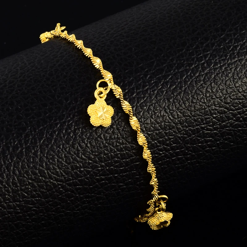 Braccialetti Bangle Color Oro Puro Di Nuovo Stile Per Ragazze Donne, Gioielli Originali Con Ciondoli A Forma Di Fiore Placcati In Oro 24 Carati