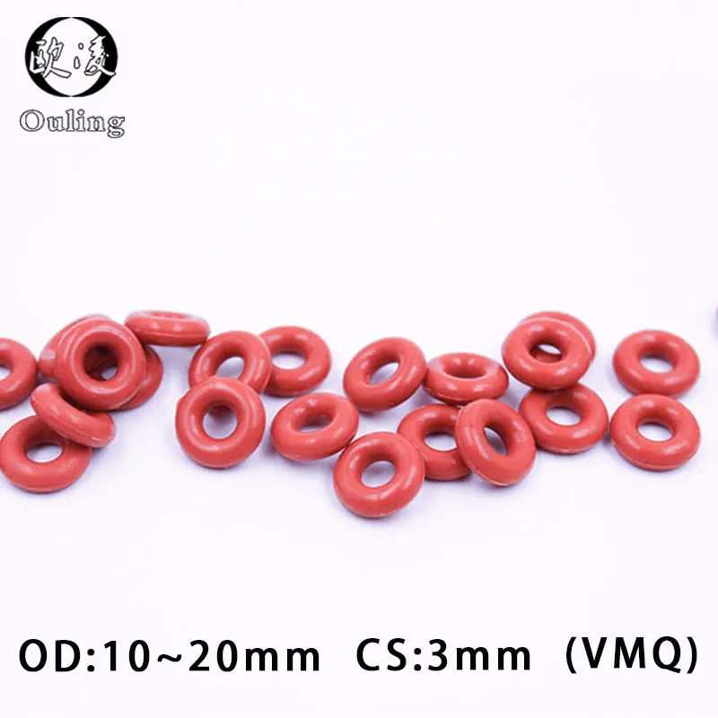 

10PC/lot Red Silicone Ring Silicon/VMQ O ring 3mm Thickness OD10/11/12/13/14/15/16/17/18/19/20*3mm Rubber O-Ring Seal Gaskets