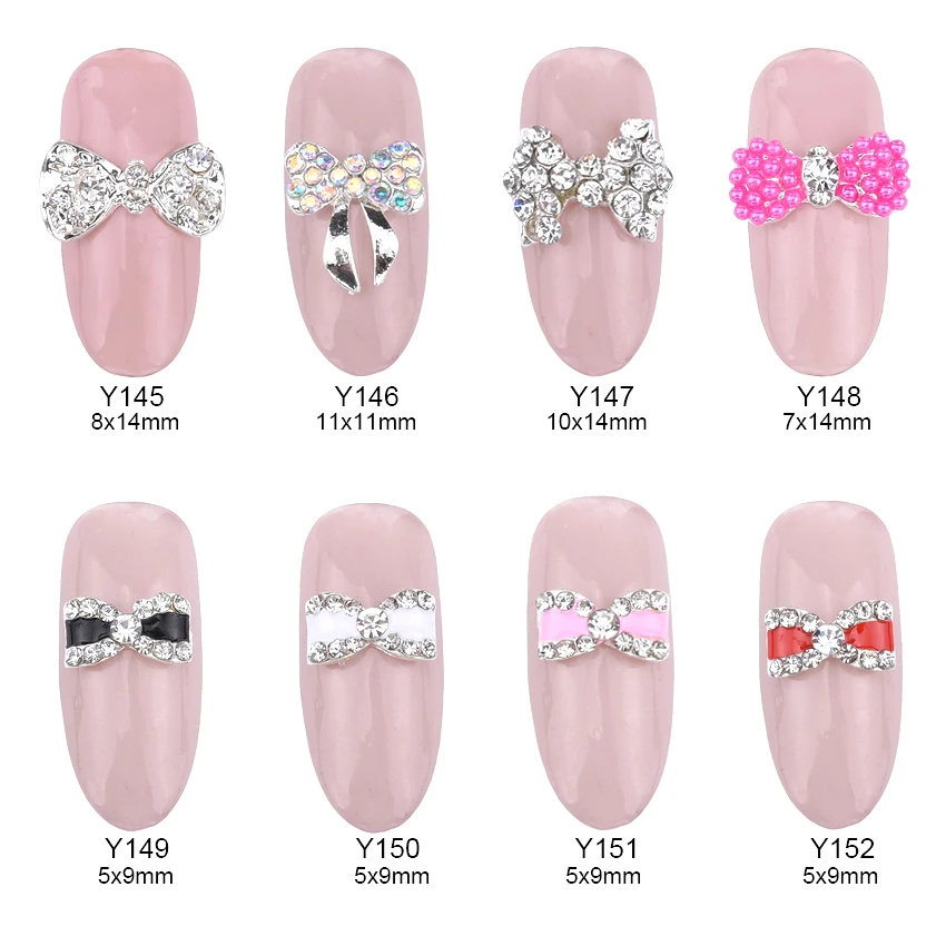 

10pcs Pink pear bows glitter nail rhinestones decorate bowknot 3d art nail unhas decoration tools accessories supplies Y145~152