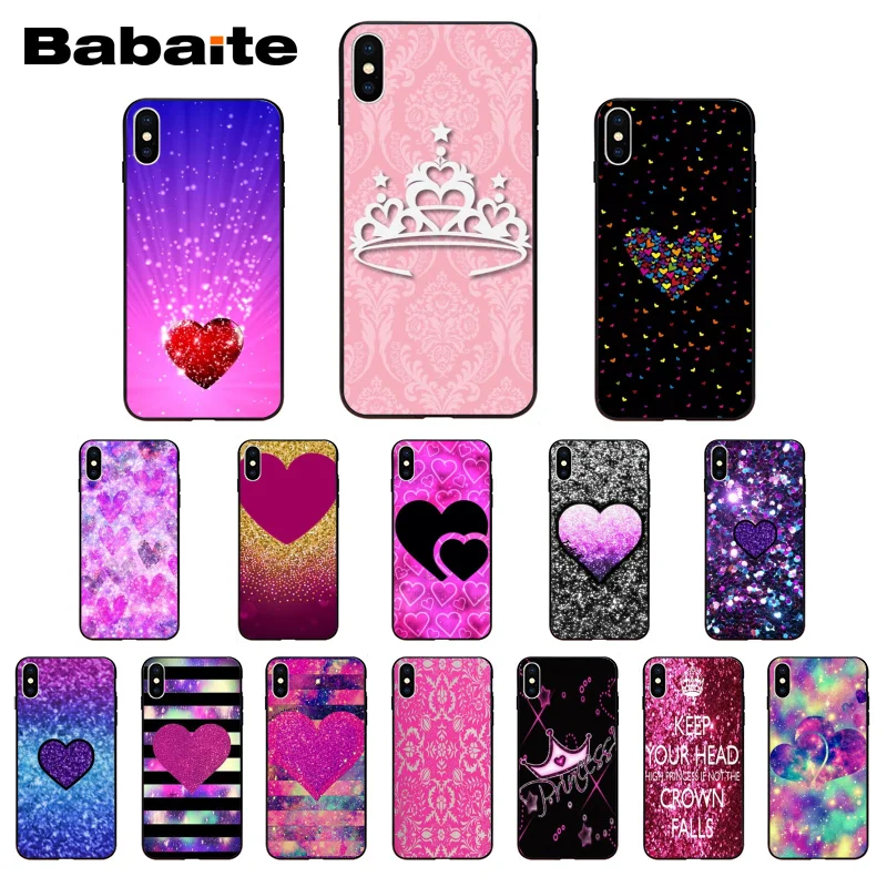 

Babaite Pink Rose Heart Stripes Princess TPU Soft Silicone Black Phone Case for iPhone 7 8 plus 6 6sPlus X Xs Xr XsMax 5S SE 5c