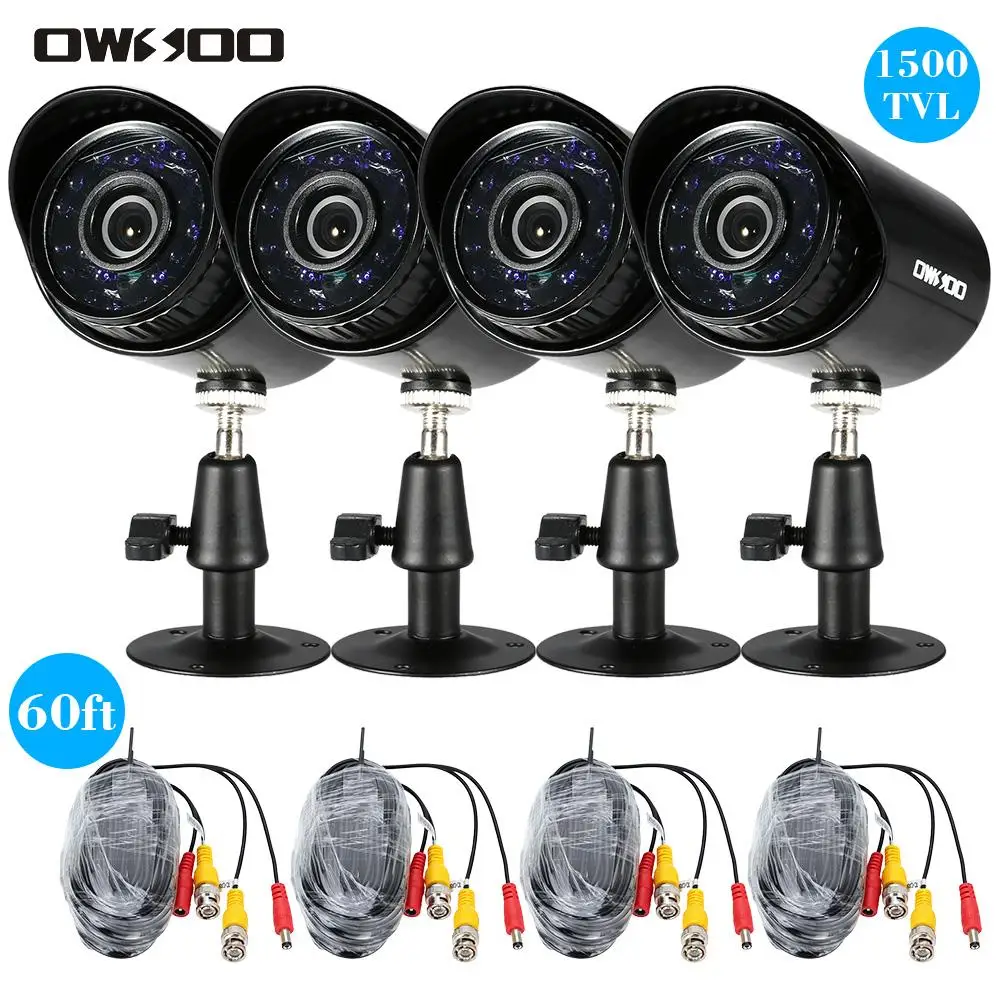 OWSOO 4pcs 1500TVL Outdoor Bullet Security CCTV Camera Support