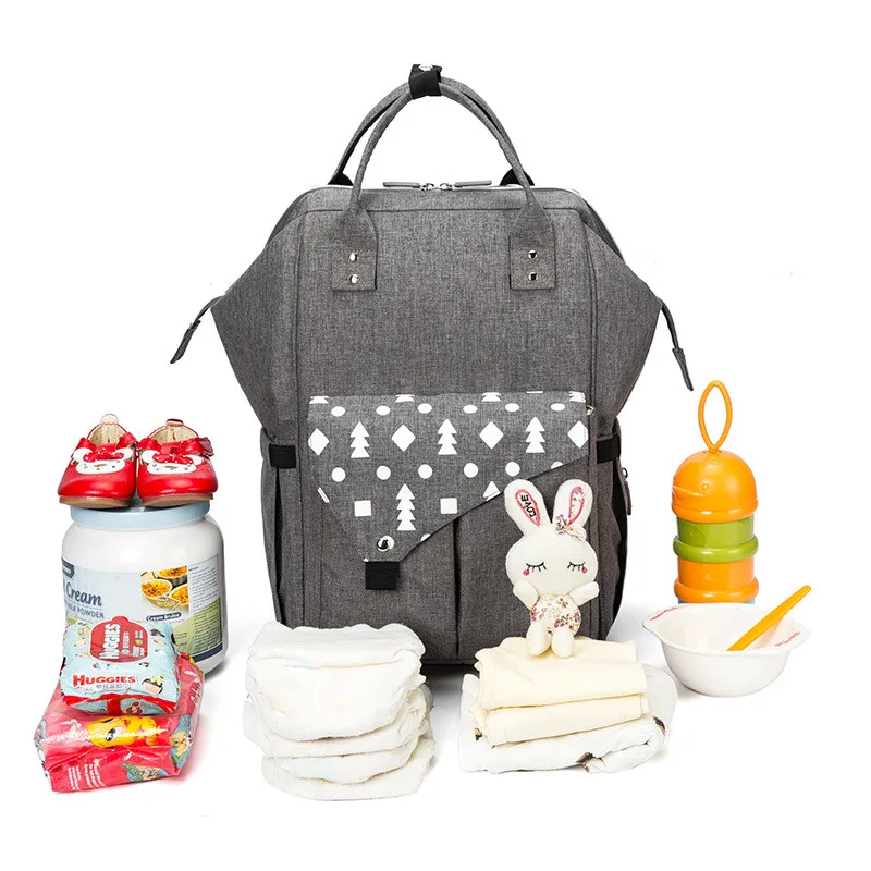 2019 Brand New Pockets Printed Shoulder Backpack Mother and Baby Solid Bag Fashion Multi-function Mummy Bag Large Capacity 05