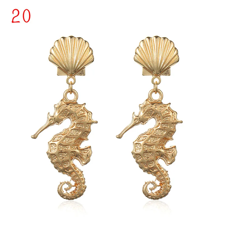 1Pair Summer Retro Fashion Shell Earrings Women Gold Color Geometric Irregular Starfish Conch Statement Jewelry Accessories - Окраска металла: 20