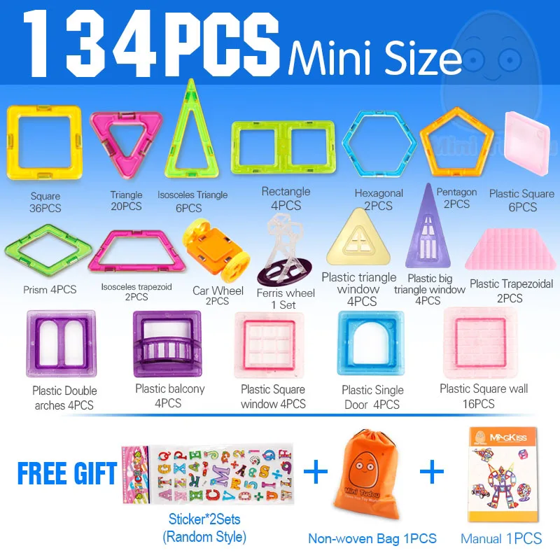 Mini Tudou 72-240 шт. магнитные блоки, Мини Магнитный конструктор 3D модель магнитные блоки образовательные игрушки для детей - Цвет: 134PCS