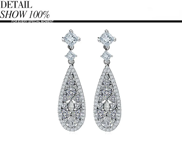 LUOTEEMI Lady Cubic Zirconia Micro Paved Luxury Water Drop Bohemia Dangle Earrings for Women Sexy Dinner Jewelry Accessories